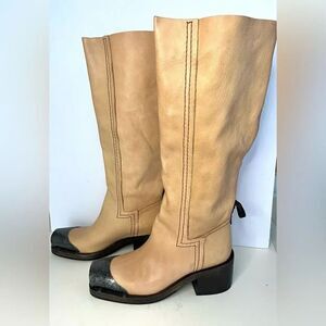 We The Free Leather Beau Tall Rider Boots Metal Toe in Fawn Tan NIB‎ VERY RARE